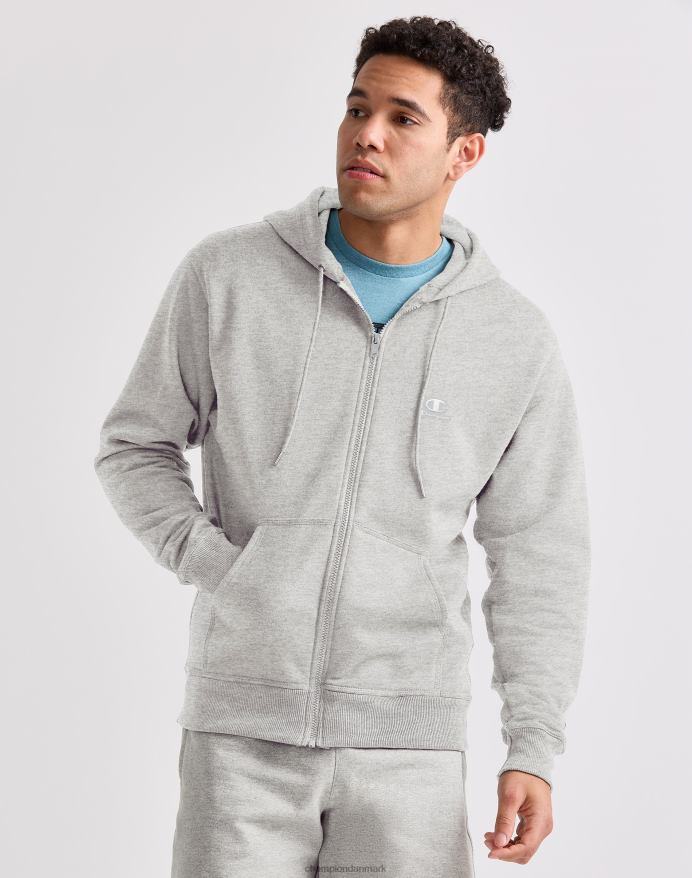 Champion klassisk fleece hættetrøje med fuld lynlås c logo og script på applikation V6J66179 bleget stencremelyng