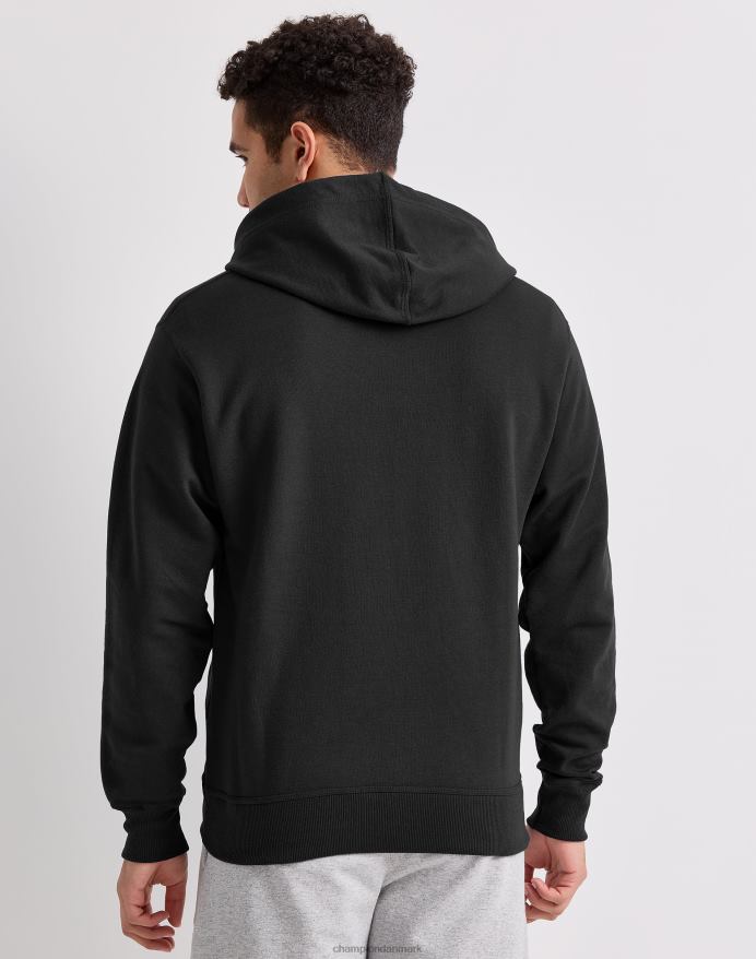Champion klassisk fleece hættetrøje med fuld lynlås c logo og script på applikation V6J66180 sort