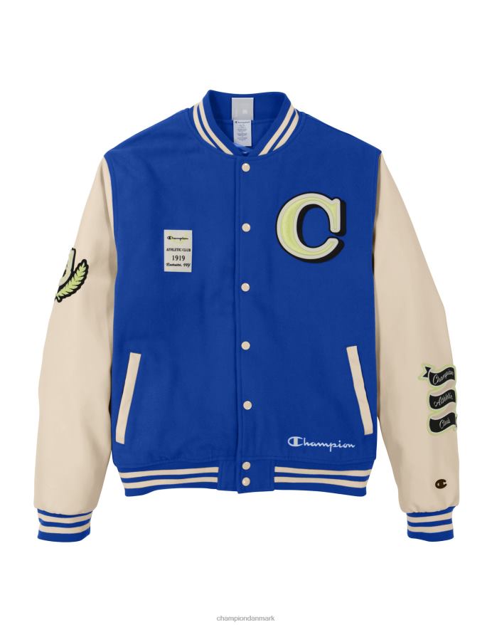 Champion letterman jakke stor c V6J66175 kongeblå blast/frisk tan