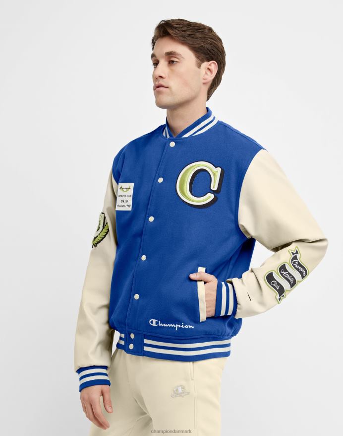 Champion letterman jakke stor c V6J66175 kongeblå blast/frisk tan