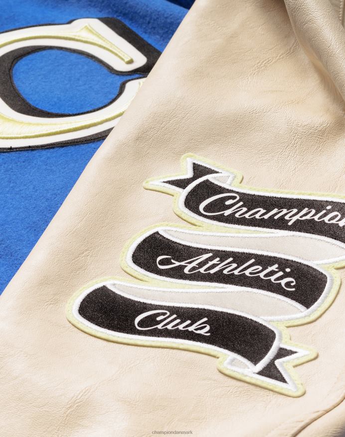 Champion letterman jakke stor c V6J66175 kongeblå blast/frisk tan