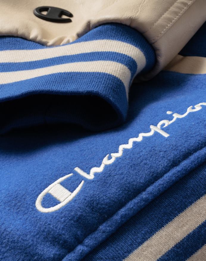 Champion letterman jakke stor c V6J66175 kongeblå blast/frisk tan