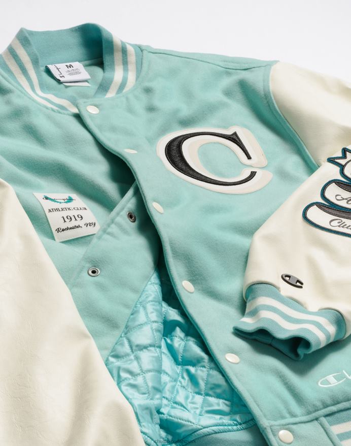 Champion letterman jakke stor c V6J66176 ren mynte/kridhvid