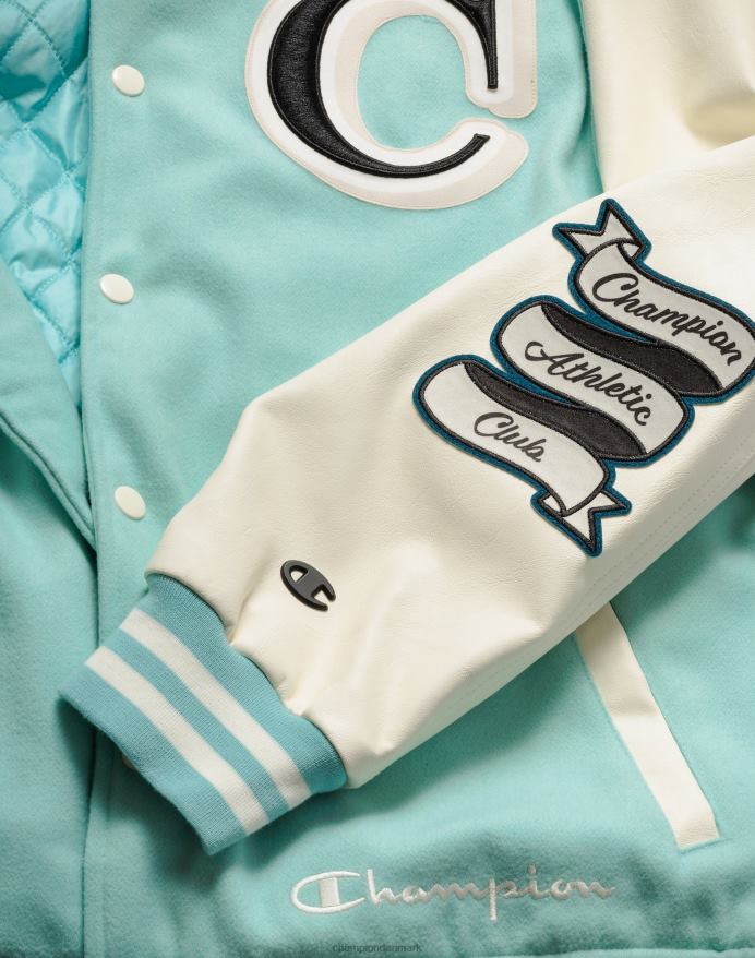 Champion letterman jakke stor c V6J66176 ren mynte/kridhvid