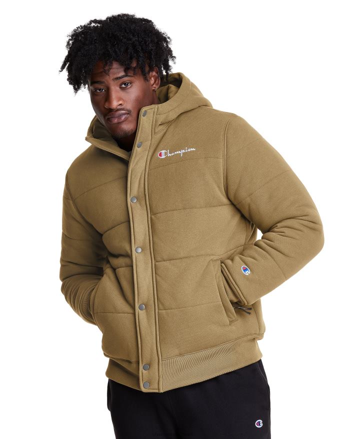 Champion omvendt vævet pufferjakke V6J66195 fuld hvede khaki