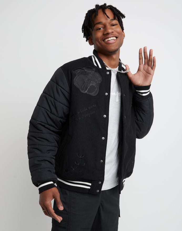 Champion premium lettermans jakke kollegialt broderet grafik på twill V6J66198 sort