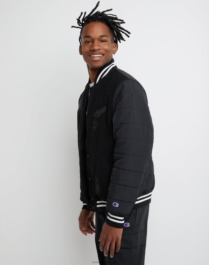 Champion premium lettermans jakke kollegialt broderet grafik på twill V6J66198 sort