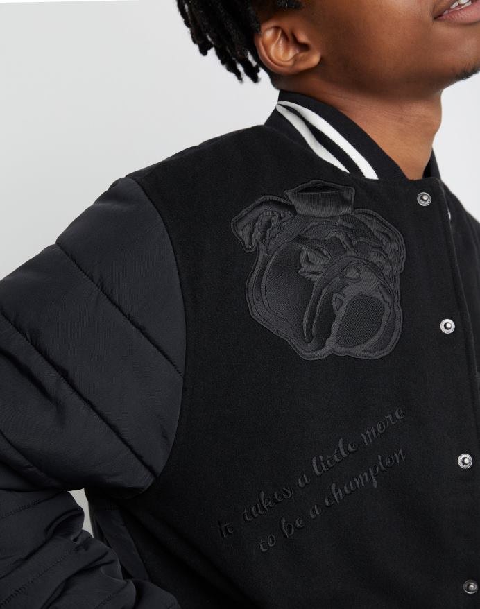 Champion premium lettermans jakke kollegialt broderet grafik på twill V6J66198 sort