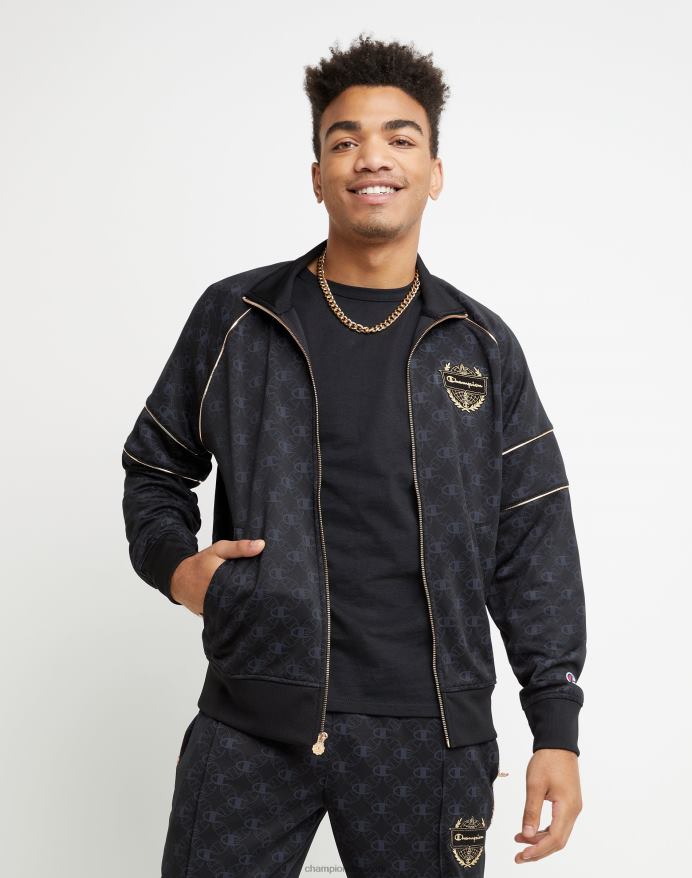 træningsjakke trykt med champion script guld emblem V6J66197 c logo aop sort