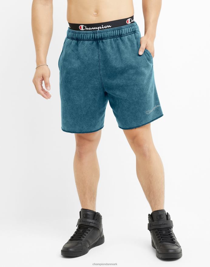 Champion acid wash shorts bølget logo 7 V6J66406 syrevask fin turkis