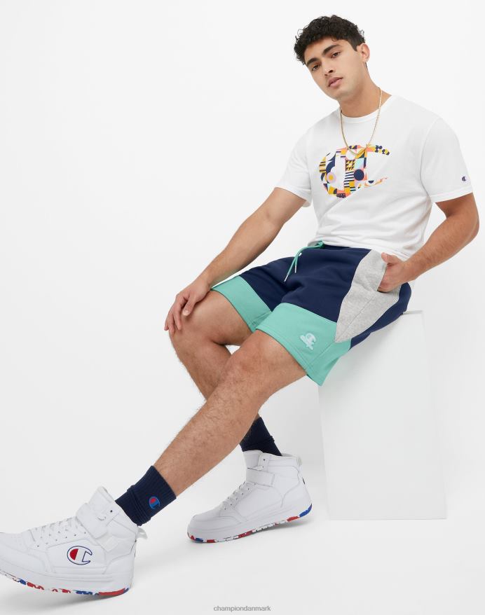 Champion klassiske fleeceshorts farveblokeret 8 V6J66345 marineblå/stencreme/ren mynte