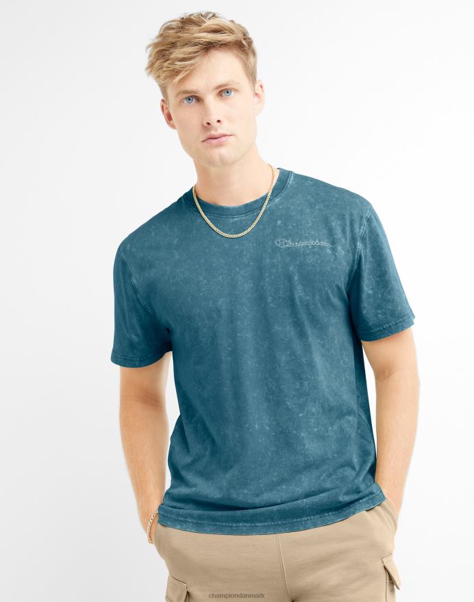 Champion acid wash t-shirt bølget logo V6J66535 syrevask fin turkis