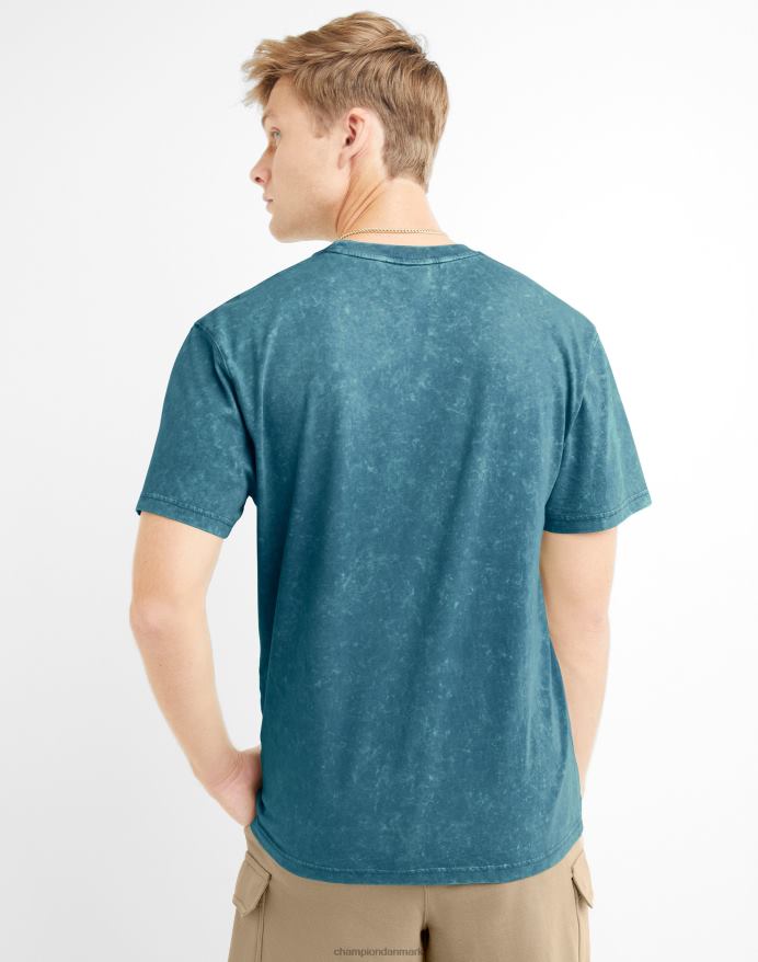 Champion acid wash t-shirt bølget logo V6J66535 syrevask fin turkis