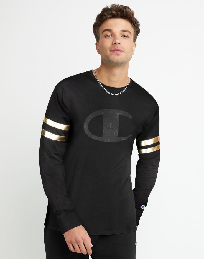 Champion klassisk grafisk langærmet t-shirt med høj densitet tonal aop c V6J66652 sort guld