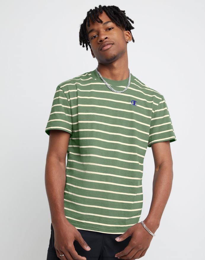 Champion klassisk stribet t-shirt V6J66645 alt om oliven/kridhvid