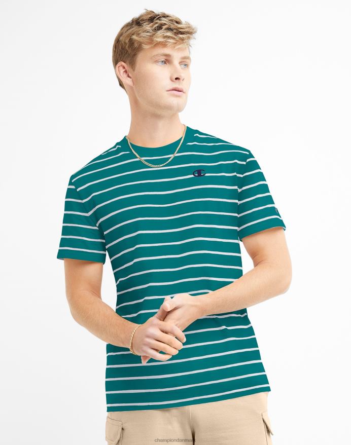 Champion klassisk stribet t-shirt V6J66648 jungle mint/hvid
