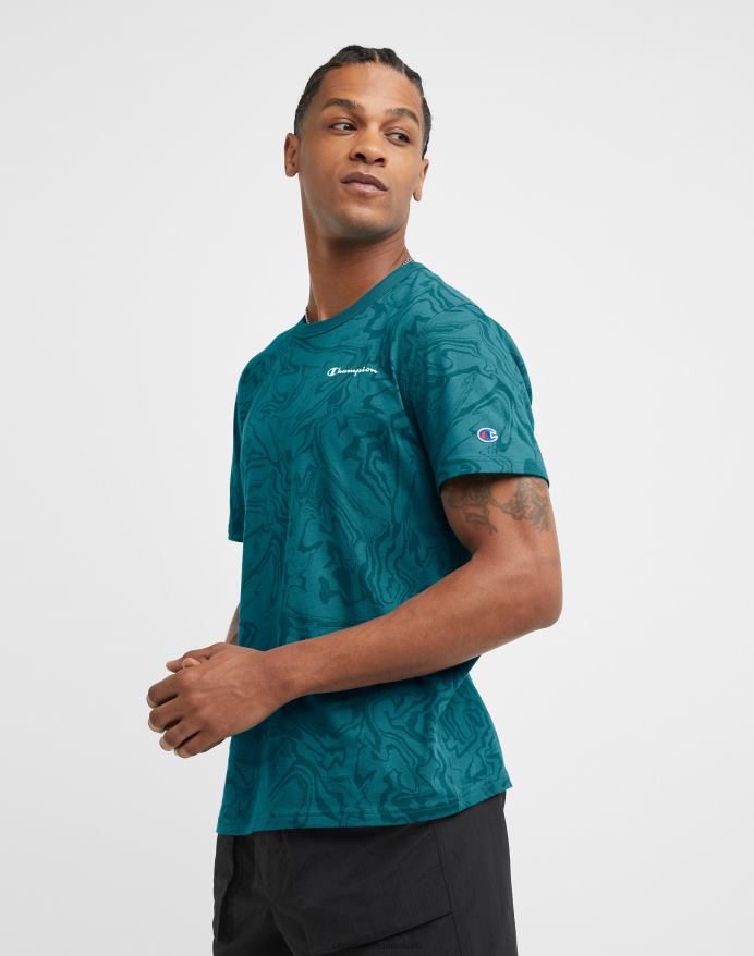 Champion klassisk t-shirt c logo flydende marmor print V6J66543 flydende marmor jungle mynte