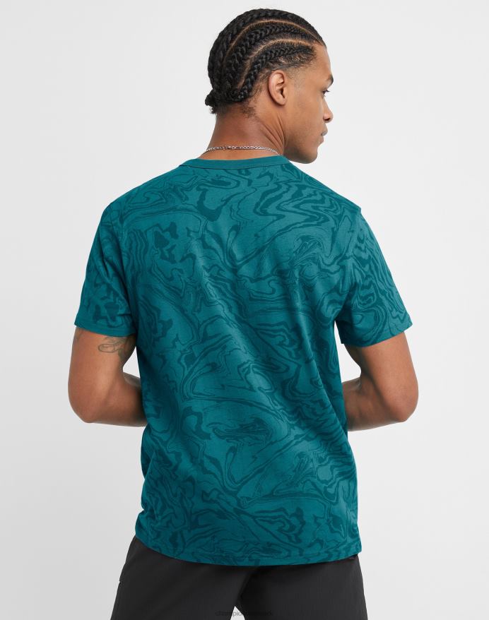 Champion klassisk t-shirt c logo flydende marmor print V6J66543 flydende marmor jungle mynte