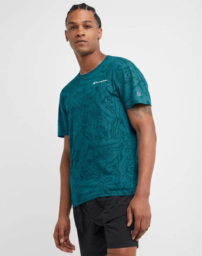 Champion klassisk t-shirt c logo flydende marmor print V6J66543 flydende marmor jungle mynte