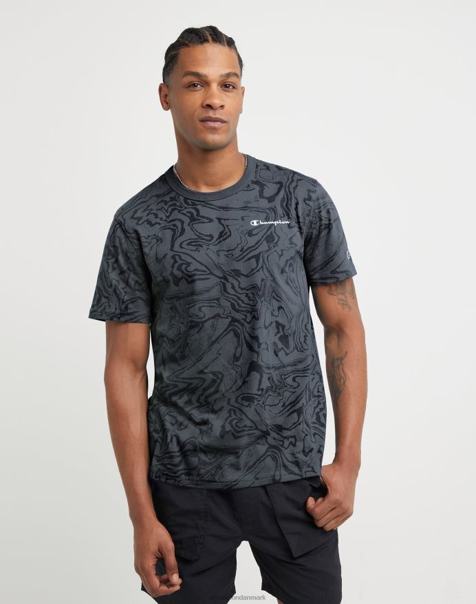 Champion klassisk t-shirt c logo flydende marmor print V6J66544 flydende marmor stealth