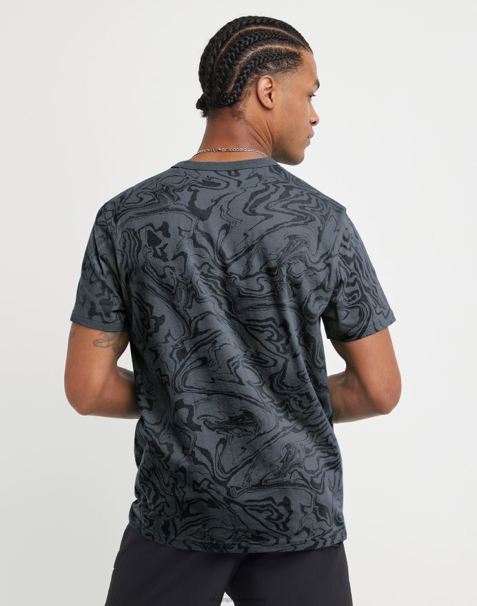 Champion klassisk t-shirt c logo flydende marmor print V6J66544 flydende marmor stealth