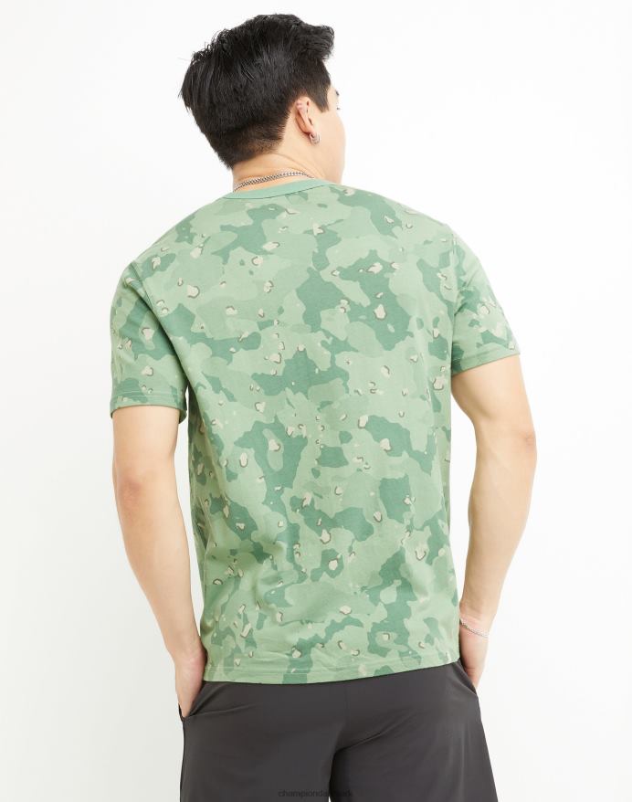 Champion klassisk t-shirt flydende camo over det hele trykt script logo V6J66608 camo handler om oliven