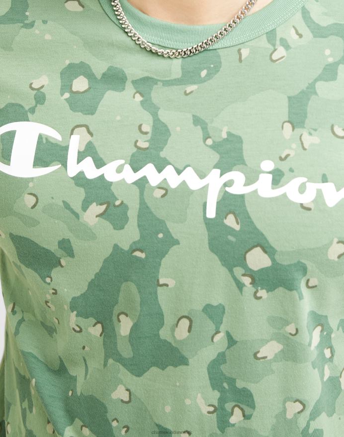 Champion klassisk t-shirt flydende camo over det hele trykt script logo V6J66608 camo handler om oliven