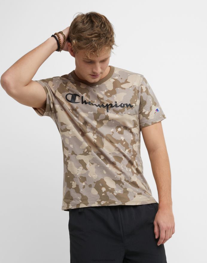 Champion klassisk t-shirt flydende camo over det hele trykt script logo V6J66609 camo rosin brun