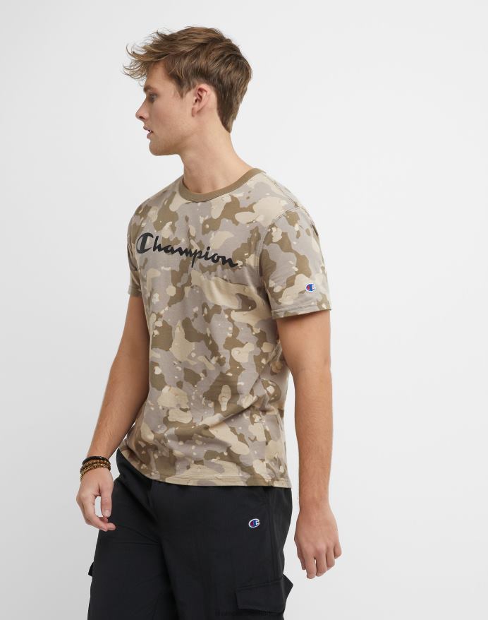 Champion klassisk t-shirt flydende camo over det hele trykt script logo V6J66609 camo rosin brun