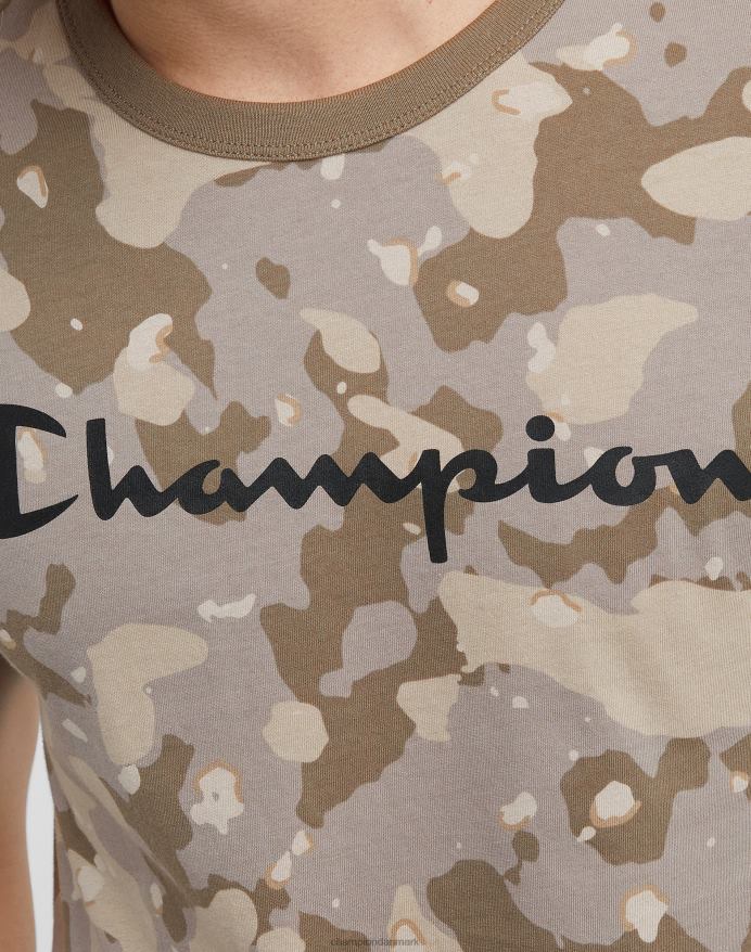 Champion klassisk t-shirt flydende camo over det hele trykt script logo V6J66609 camo rosin brun