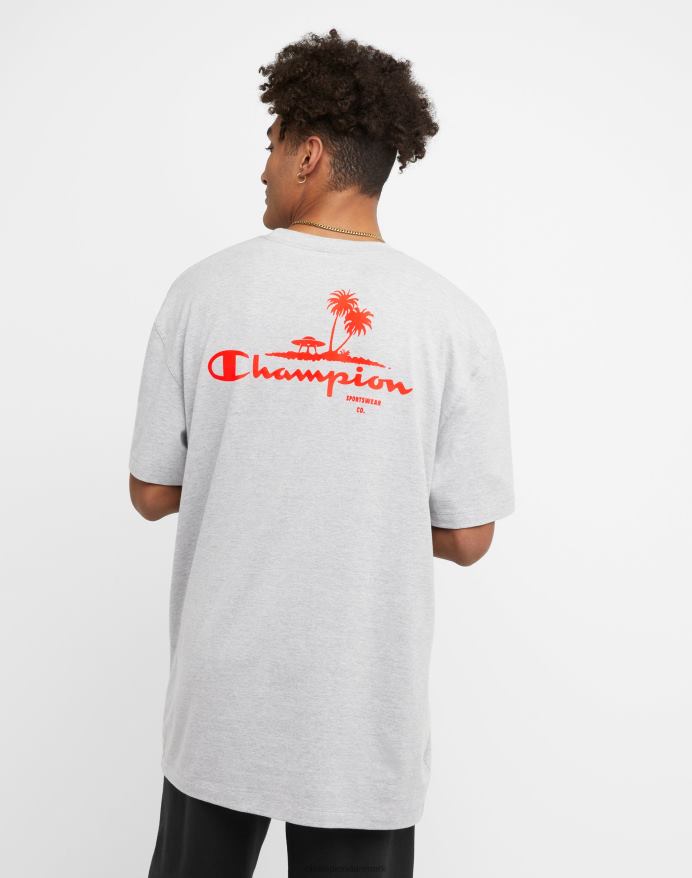 Champion klassisk t-shirt strandgrafik (stor og høj) V6J66566 oxford grå