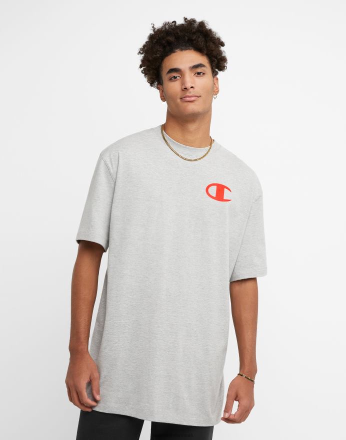 Champion klassisk t-shirt strandgrafik (stor og høj) V6J66566 oxford grå