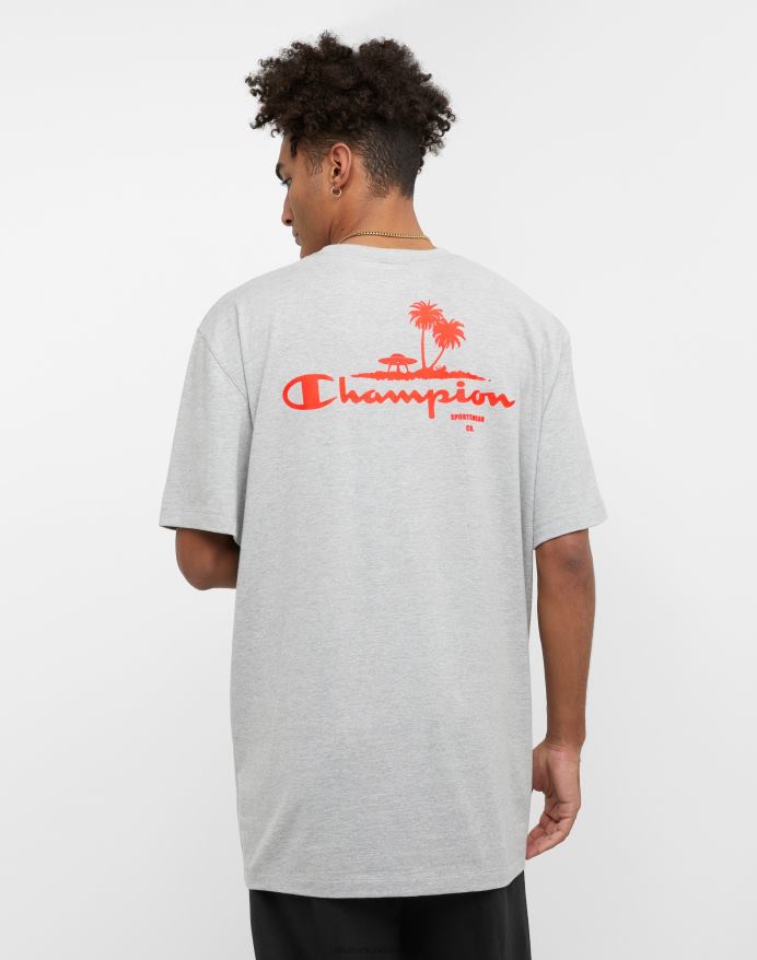 Champion klassisk t-shirt strandgrafik (stor og høj) V6J66566 oxford grå