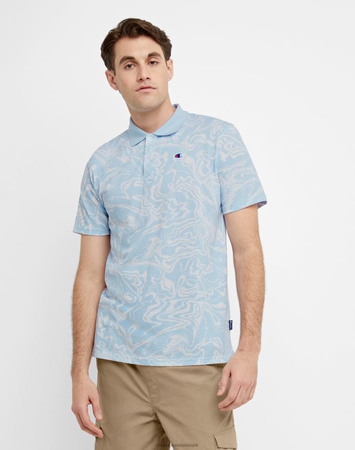 Champion polo shirt c logo flydende marmor print V6J66568 flydende marmor forfine himmelblå