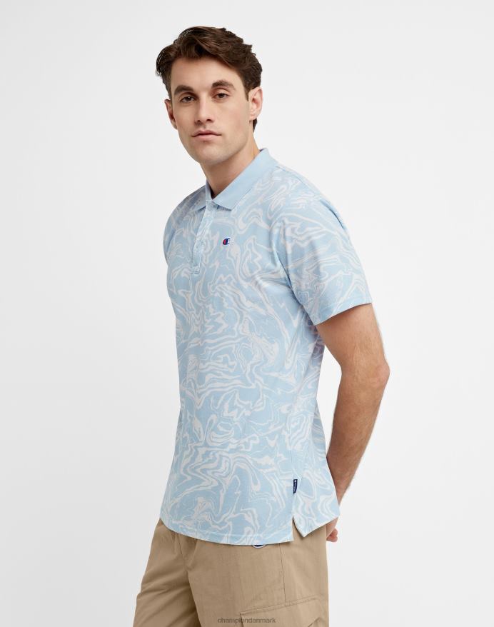 Champion polo shirt c logo flydende marmor print V6J66568 flydende marmor forfine himmelblå