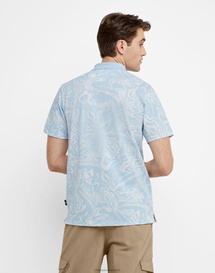 Champion polo shirt c logo flydende marmor print V6J66568 flydende marmor forfine himmelblå