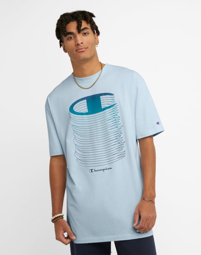 Champion store og høje klassiske grafiske t-shirts stablet c-logoer V6J66563 forfine himmelblå