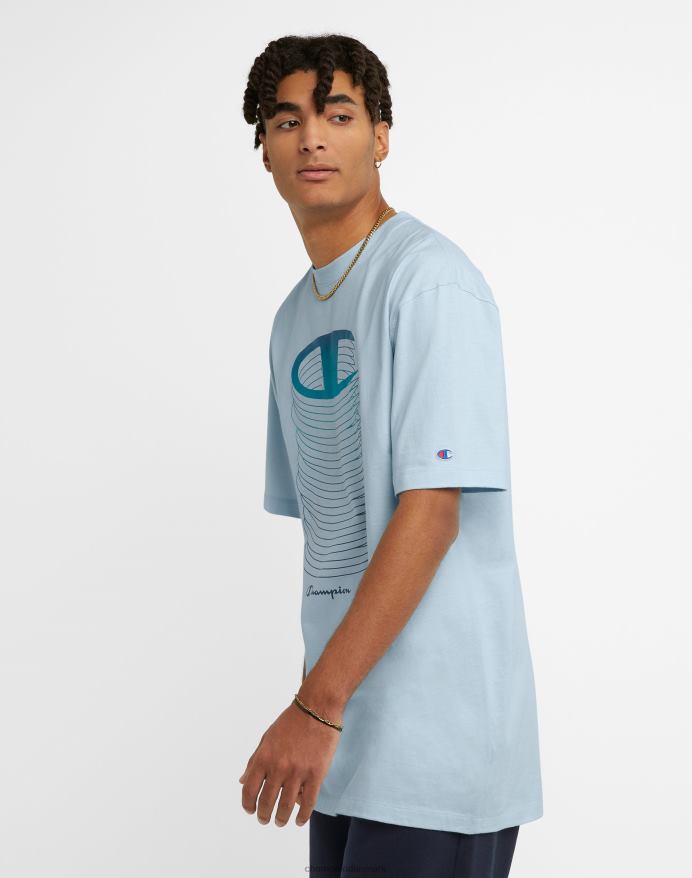 Champion store og høje klassiske grafiske t-shirts stablet c-logoer V6J66563 forfine himmelblå