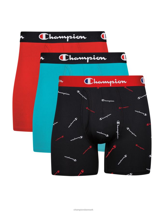 Champion boxershortspakke letvægts stretch fugttransporterende 3-pak rød/grøngrøn/print V6J66676