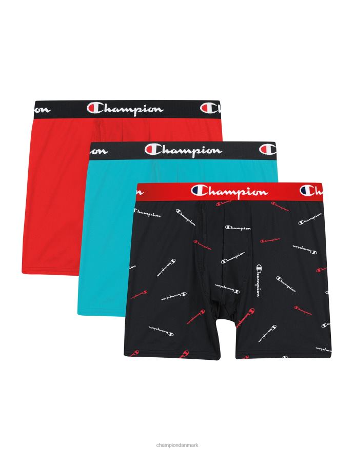 Champion boxershortspakke letvægts stretch fugttransporterende 3-pak rød/grøngrøn/print V6J66676