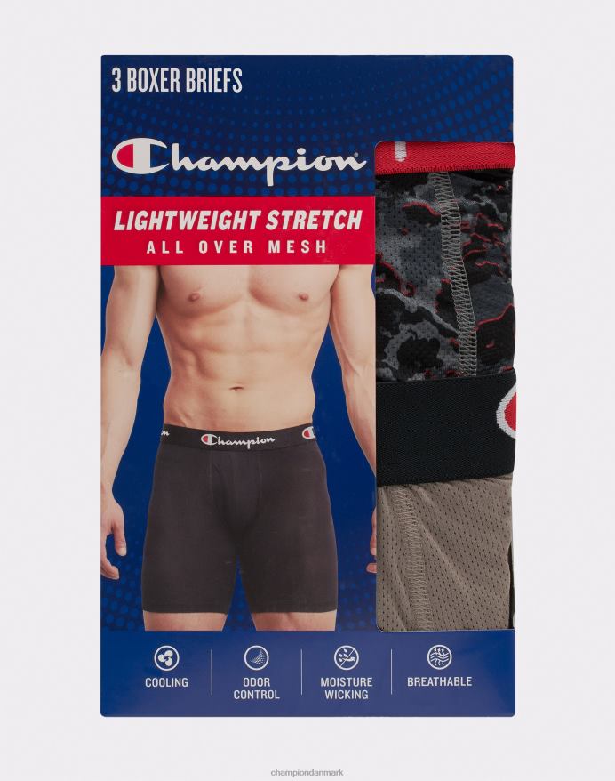 Champion boxershortspakke letvægts stretch fugttransporterende mesh 3-pak V6J66662 assorteret