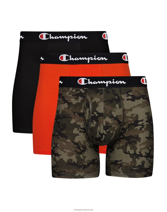 Champion hverdags boxershortspakke fugttransporterende anti-lugt stretch bomuld 3-pak V6J66682 camo print/sort/orange