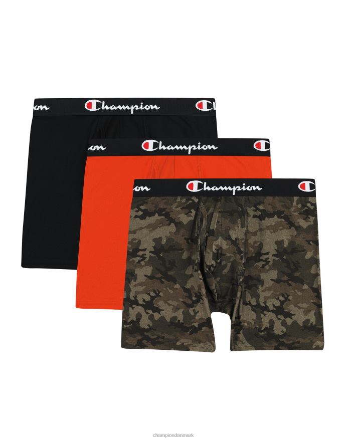 Champion hverdags boxershortspakke fugttransporterende anti-lugt stretch bomuld 3-pak V6J66682 camo print/sort/orange