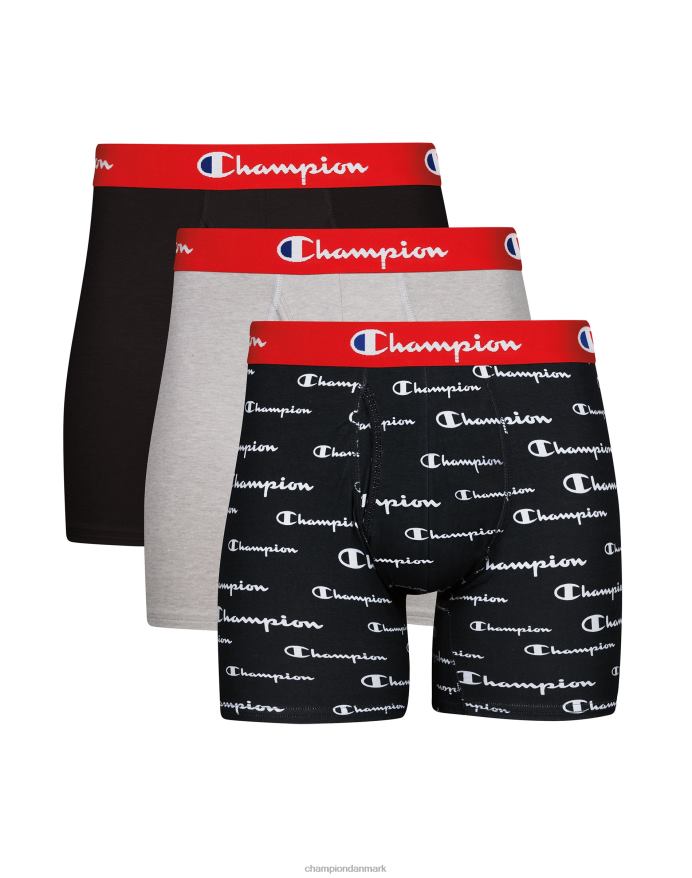 Champion hverdagskomfort boxer-trusser pakke fugttransporterende sort script & solids 3-pack V6J66679
