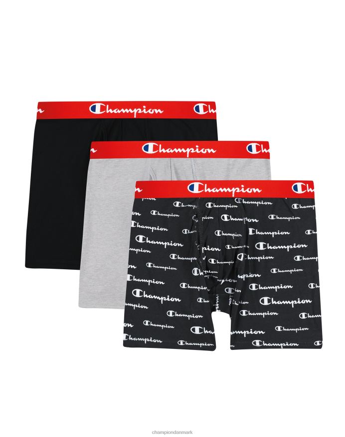 Champion hverdagskomfort boxer-trusser pakke fugttransporterende sort script & solids 3-pack V6J66679
