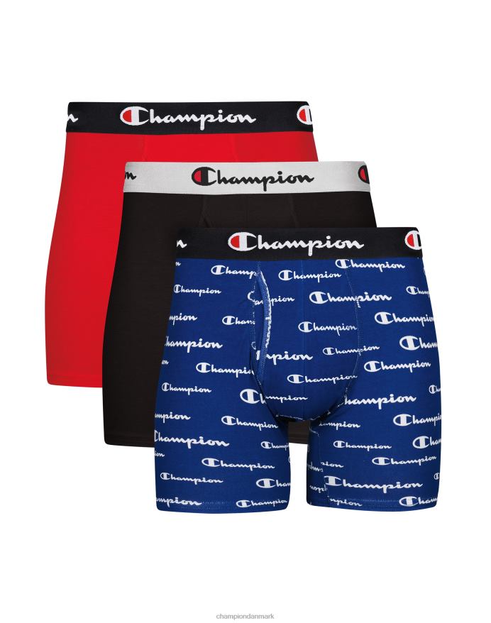 Champion hverdagskomfort boxershortspakke fugttransporterende bomuldsstretch 3-pak V6J66685 hvidt logo/grå/rød/sort