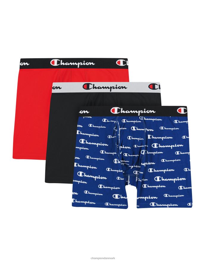 Champion hverdagskomfort boxershortspakke fugttransporterende bomuldsstretch 3-pak V6J66685 hvidt logo/grå/rød/sort
