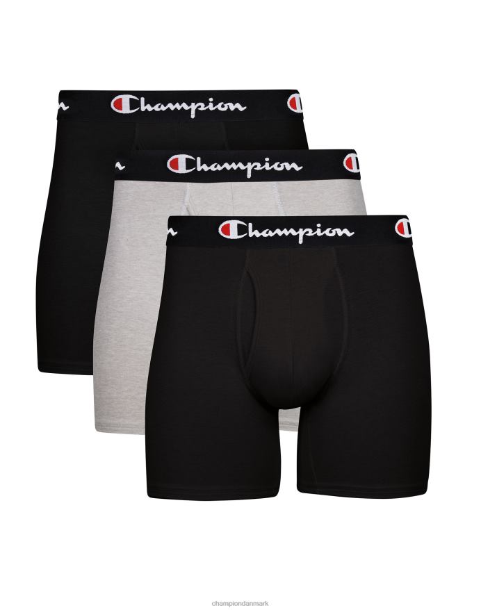 Champion hverdagskomfort boxershortspakke fugttransporterende sort & oxfordgrå 3-pak V6J66686