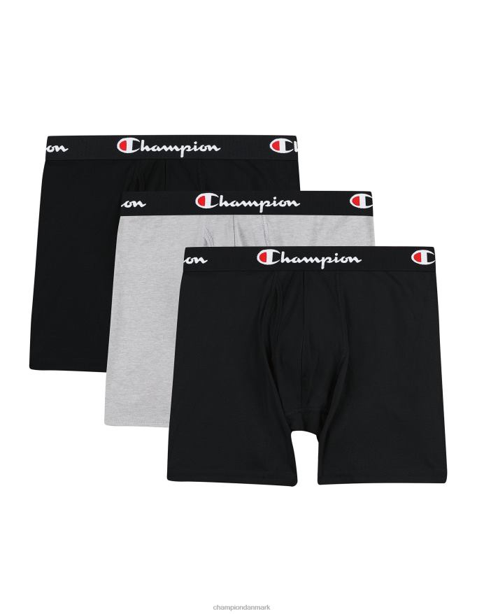 Champion hverdagskomfort boxershortspakke fugttransporterende sort & oxfordgrå 3-pak V6J66686