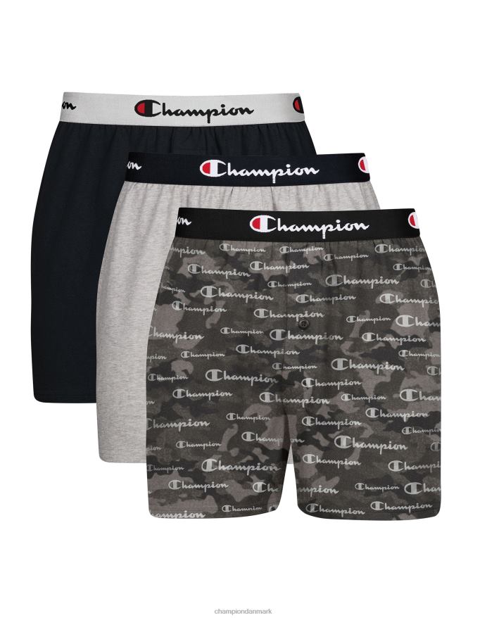 Champion hverdagskomfort boxerspak bomuld stretch camo grå & assorteret 3-pak V6J66674